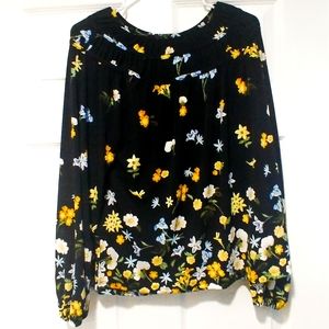 Ann Taylor Floral Top Black with Flowers